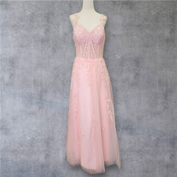 NWT Vine Dress with Semi-Sheer Bodice Corset Back Tulle Skirt Bubblegum Pink - Picture 1 of 14